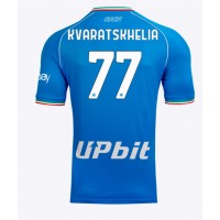 Camisa de Futebol SSC Napoli Khvicha Kvaratskhelia #77 Equipamento Principal 2023-24 Manga Curta